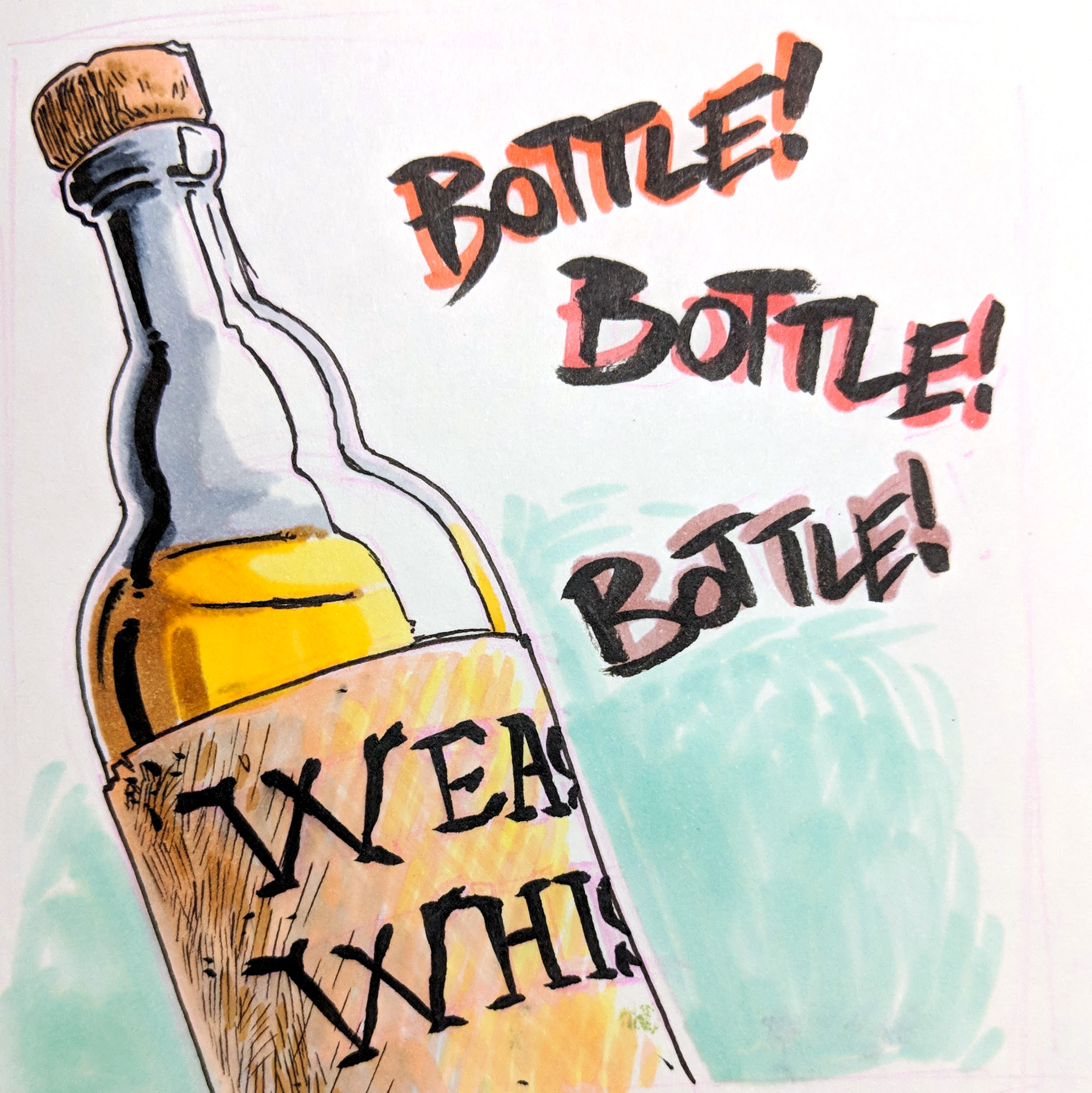 A bottle of Weasley Whiskey with the words 'Bottle! Bottle! Bottle!'