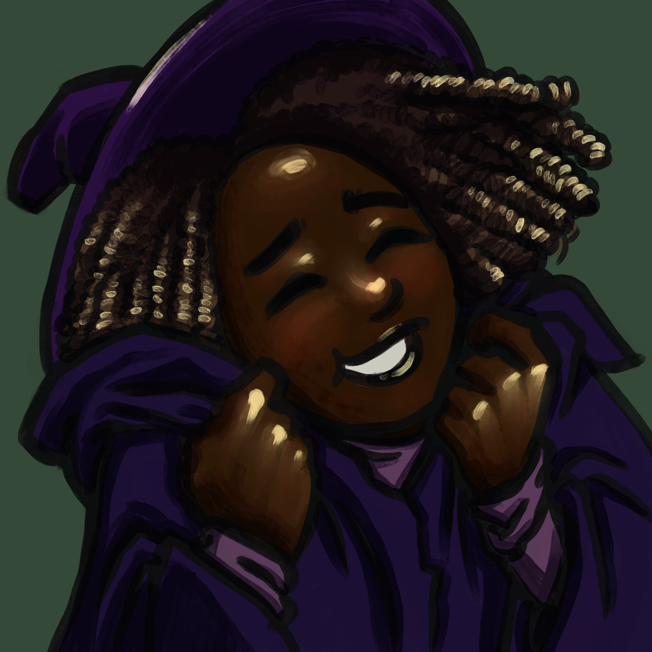 A witch happily snuggling into their robe