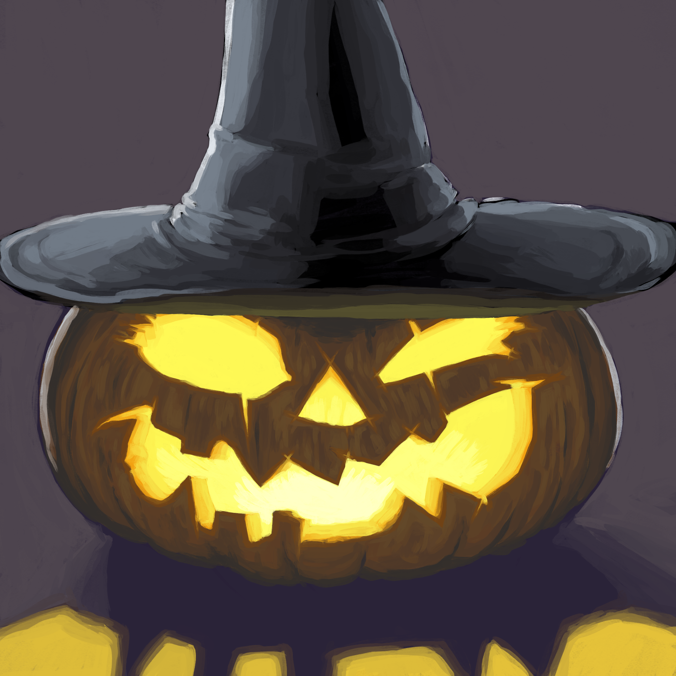 A jack-o-lantern wearing a witch's hat