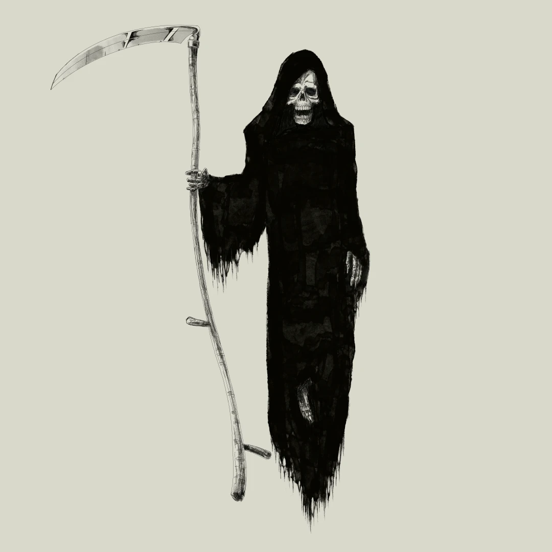 The grim reaper floating, holding its scythe