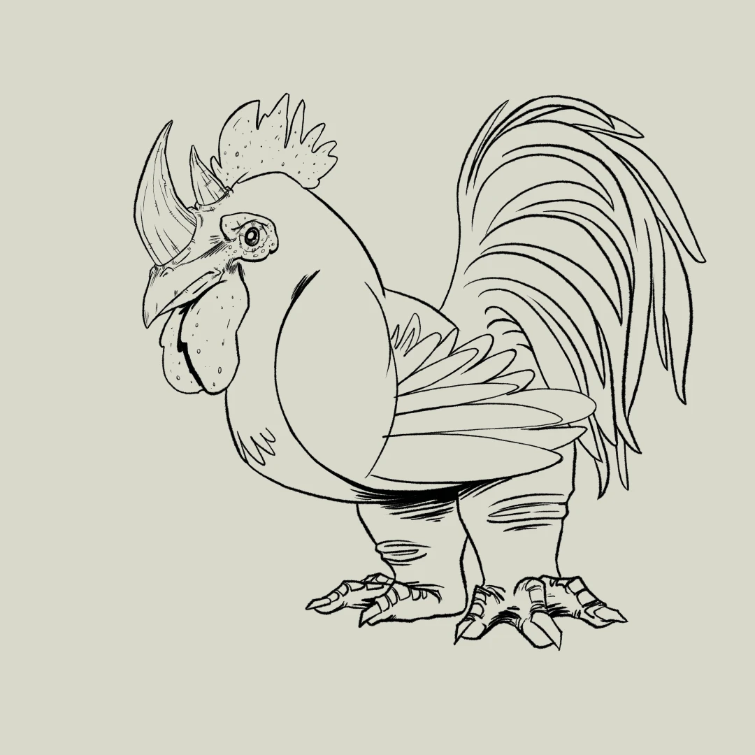 A hybrid of a rhinoceros and a chicken