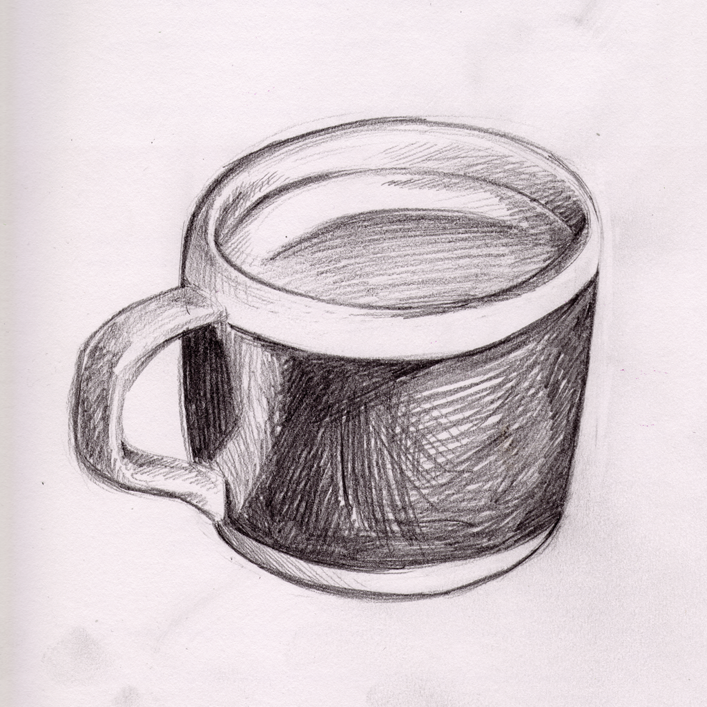 A pencil sketch of a mug