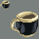 A pixel art illustration of a mug