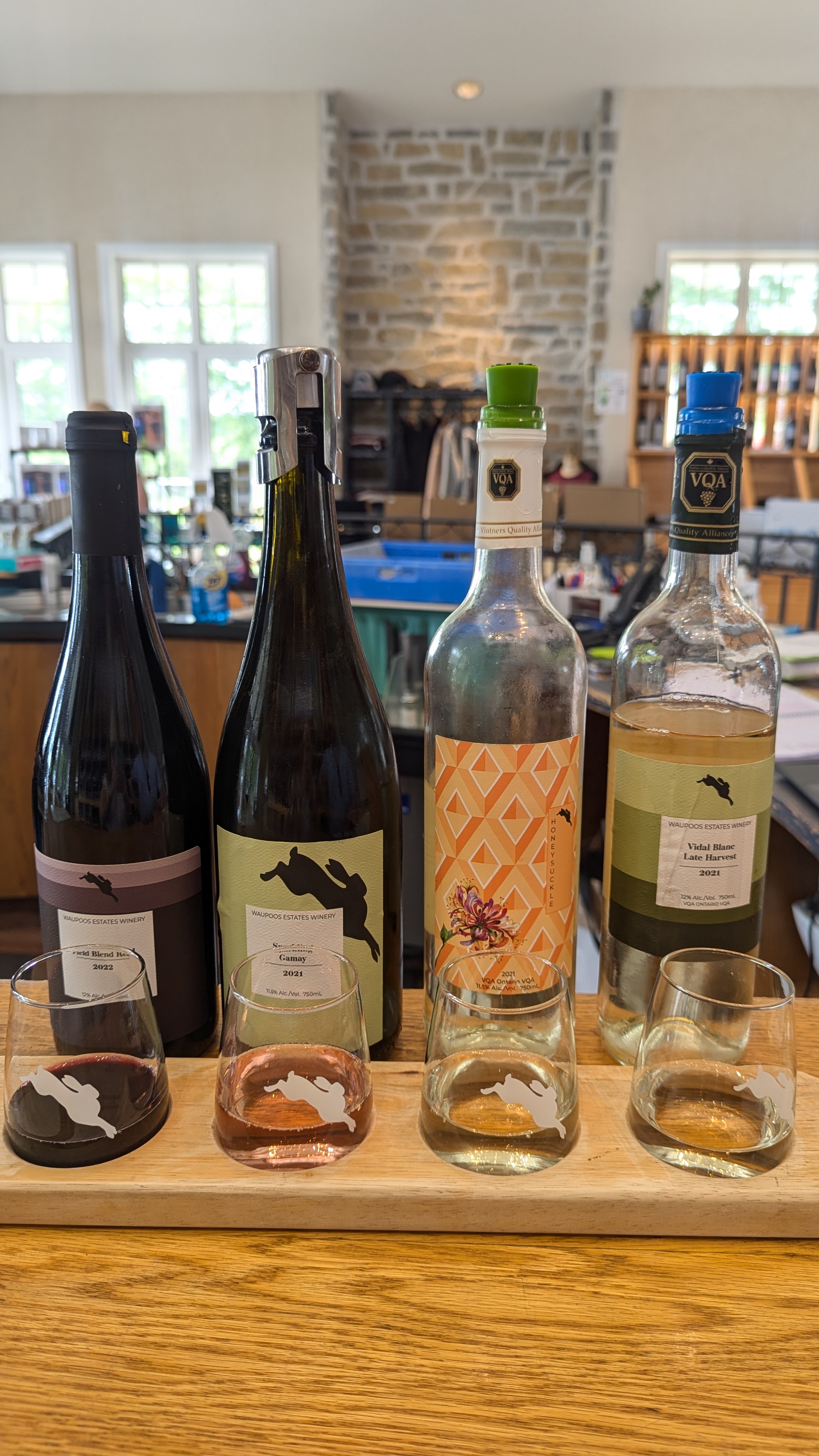 A flight of wines at Waupoos Estates Winery