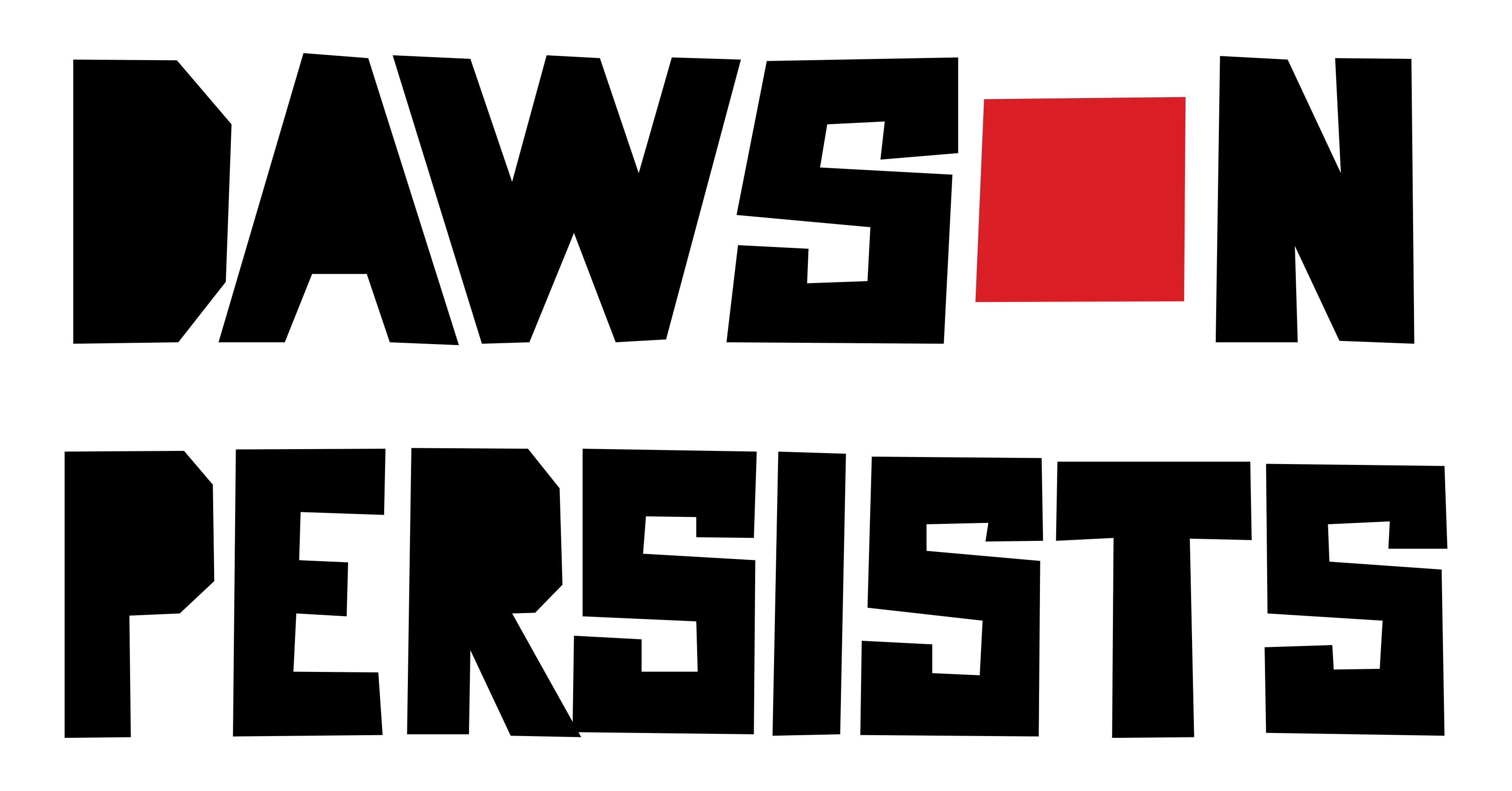 The Dawson Persists logo with a red square in place of Dawson's 'O'