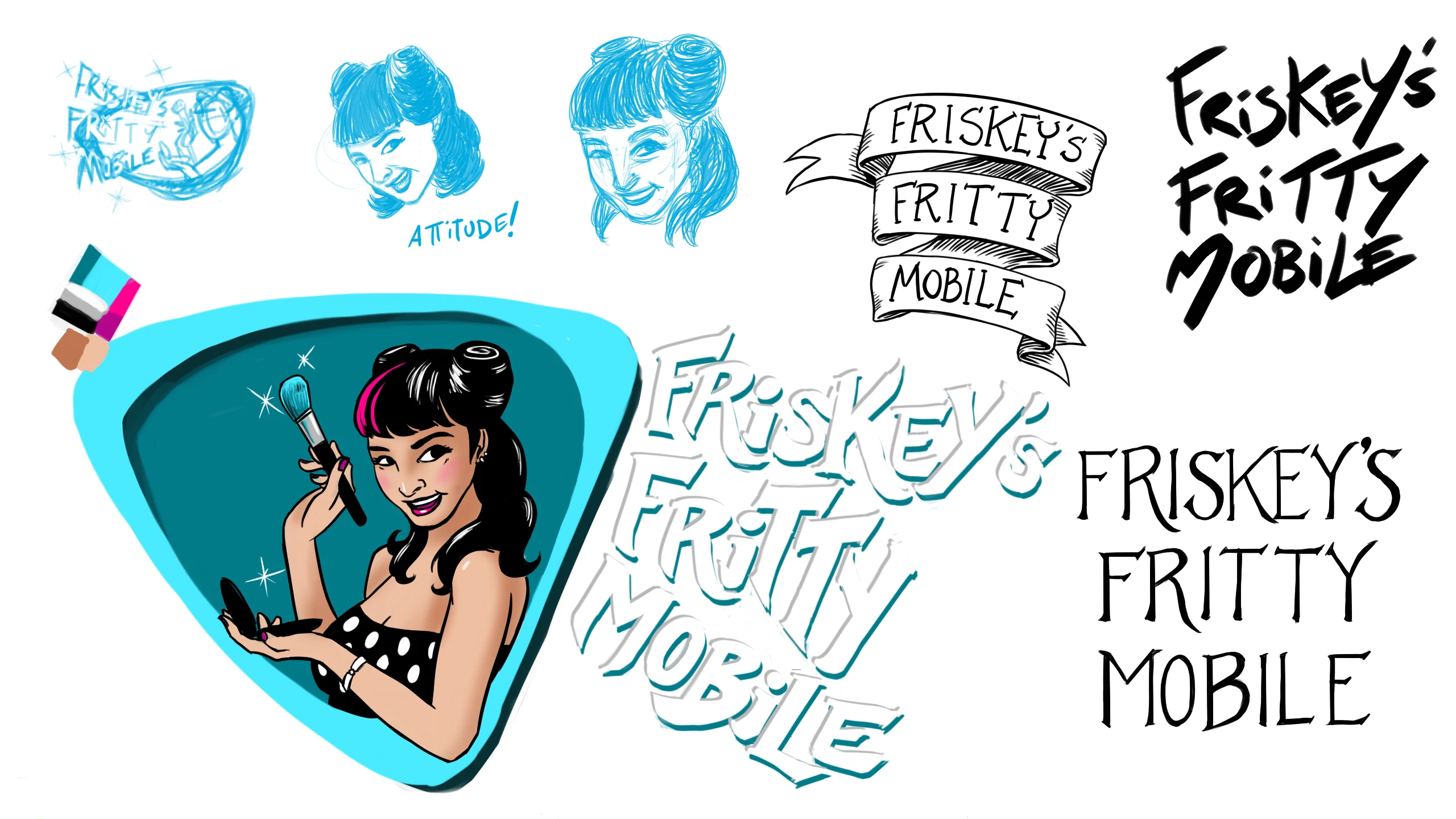 A set of sketches exploring possibilies for the Friskey's logo